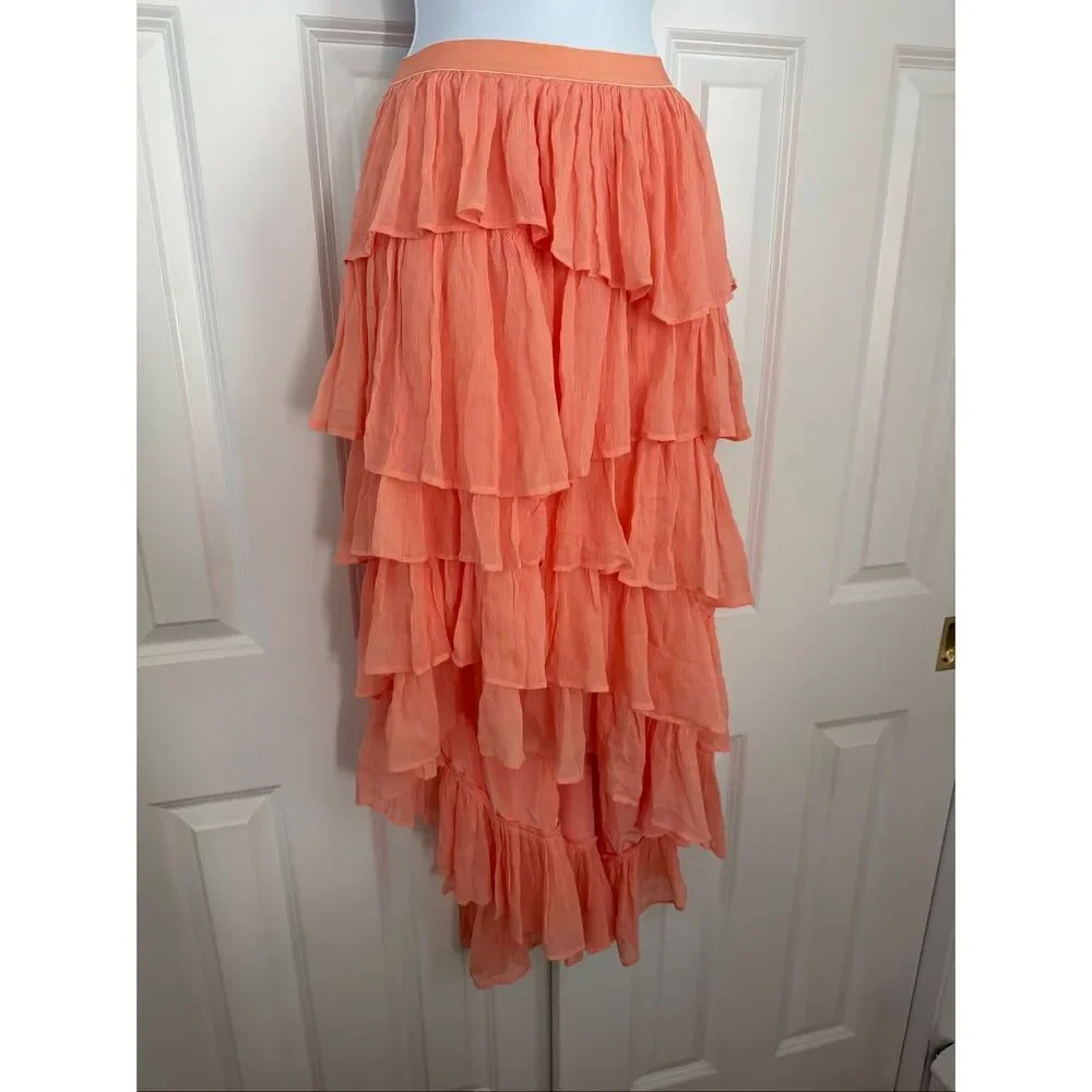 Anthropologie Tiered Ruffle High-Low Skirt
